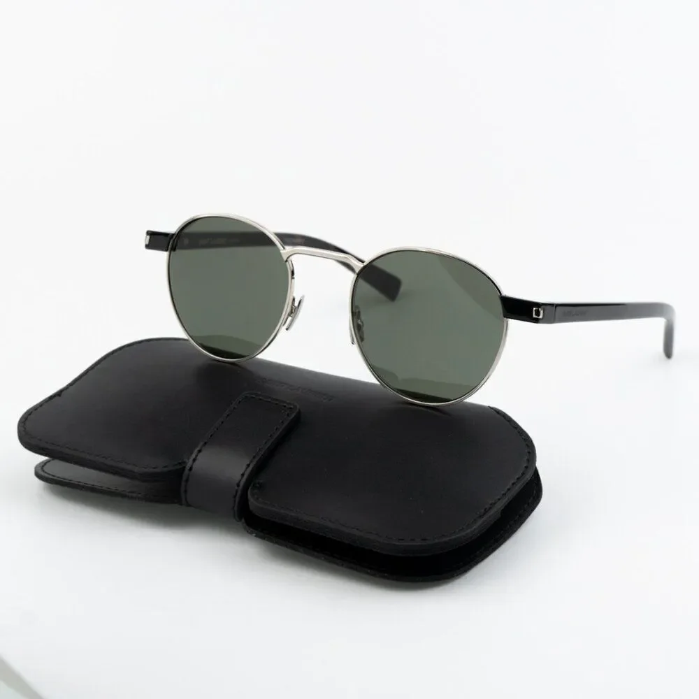 NEW Saint Laurent SL707 001 Silver Havana Grey Oval Unisex Sunglasses